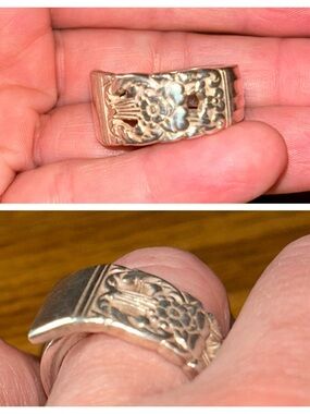 Flatware Spoon Silver Tone Oneida Coronation Floral Ring Jewelry Sz 8